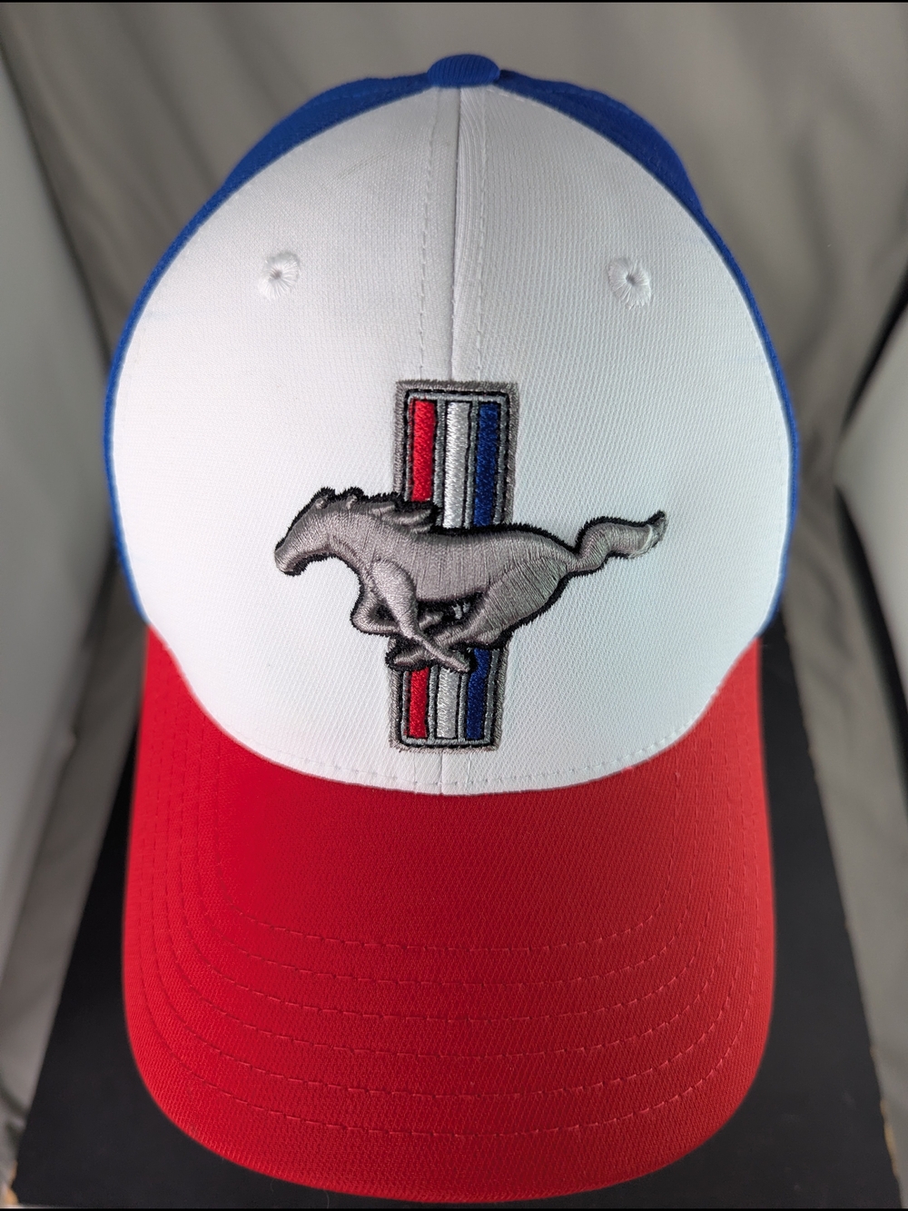 Ford Mustang Hat Red White Blue Tri Bar Pony Logo Patriotic Adjustable Slide Cap